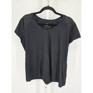 ANA A New Approach Womens Sz XL Short Sleeve T Shirt Black w/ Studded Shoulders